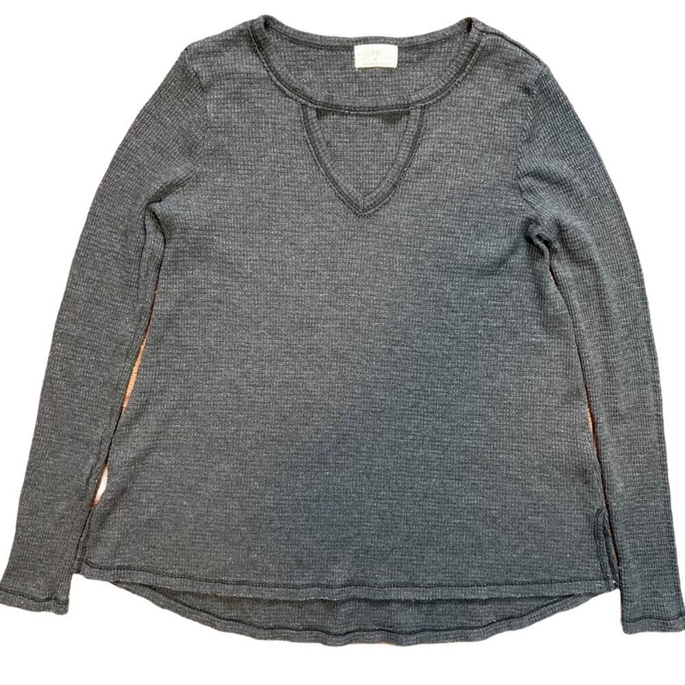 Anthropologie T.la Thermal Waffle Knit Tunic Long Sleeve Top Gray XSmall